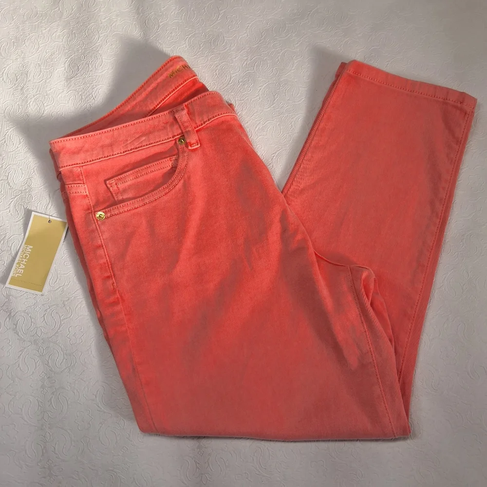 New Michael Michael Kors Izzy Skinny Ankle Cropped Jeans Pants Size 12 .
